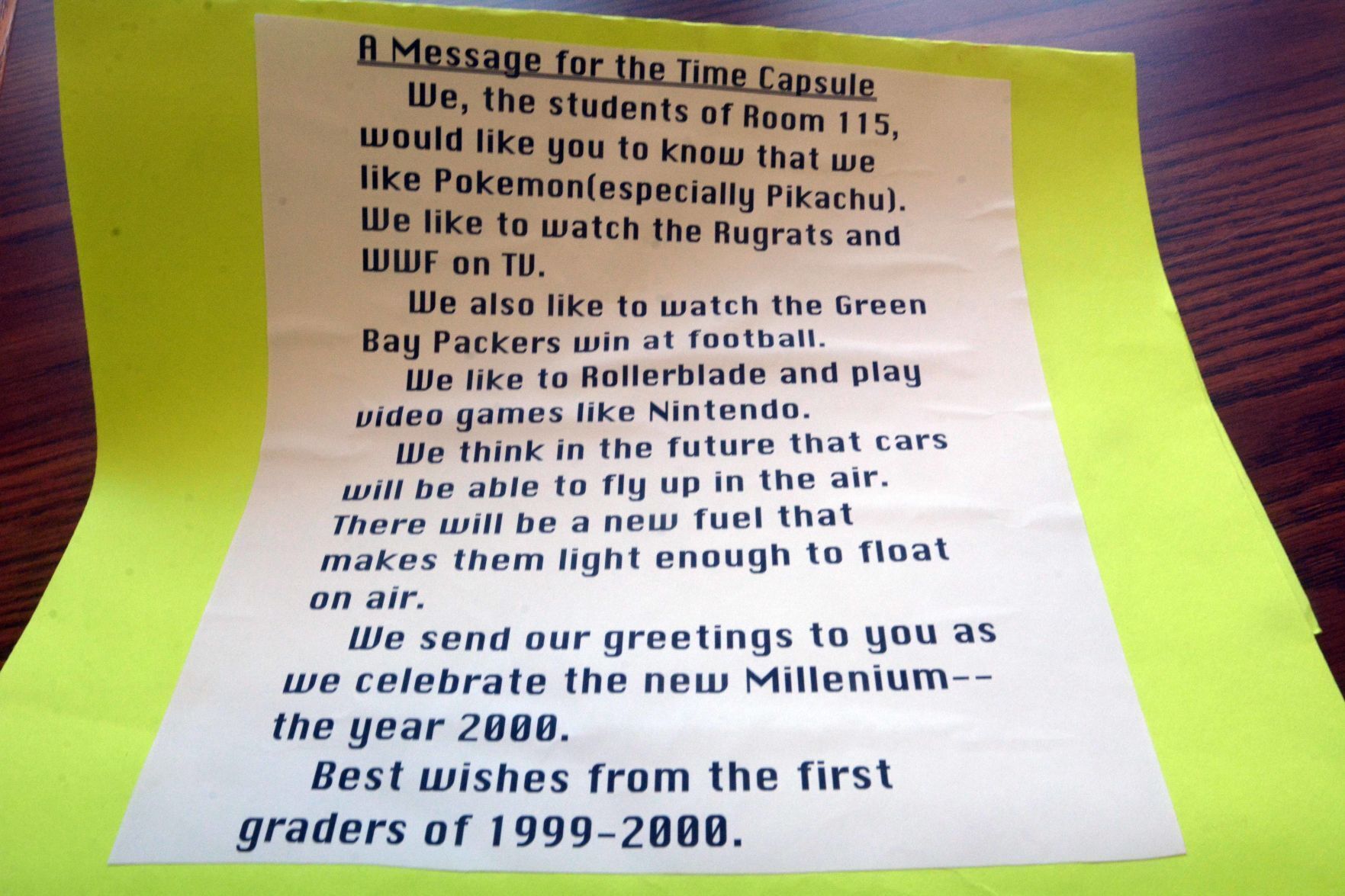 Portage students create time capsule